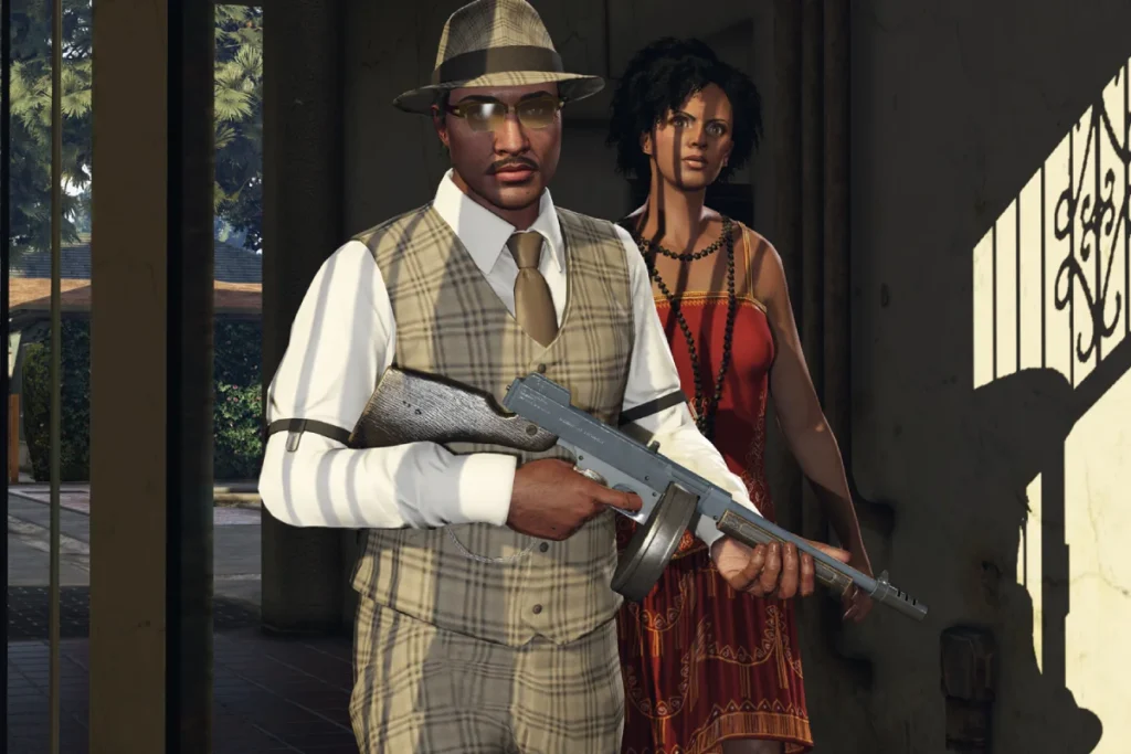 Bonnie Clyde avec une arme à feu dans GTA Online