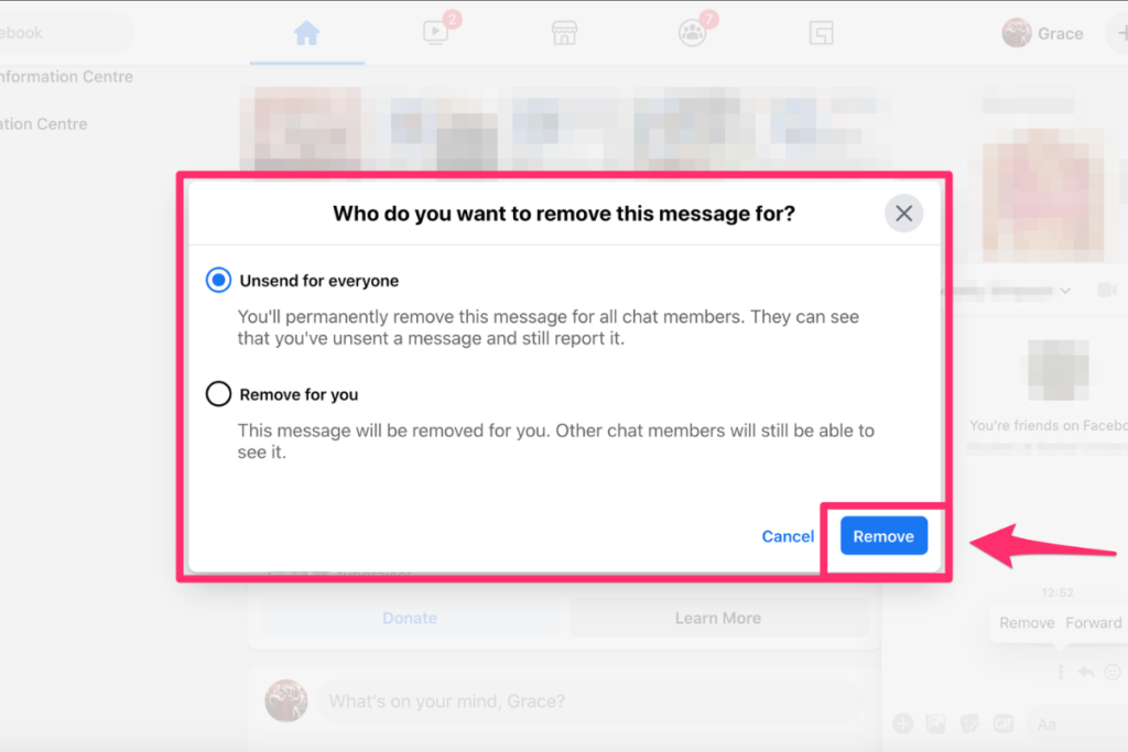 Supprimer des messages dans Messenger via le navigateur